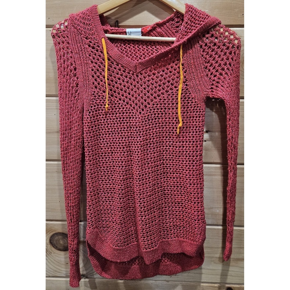 Spyder Open Knit‎ Hooded Sweater Women's Small Pink Crochet Mesh Beach Coverup